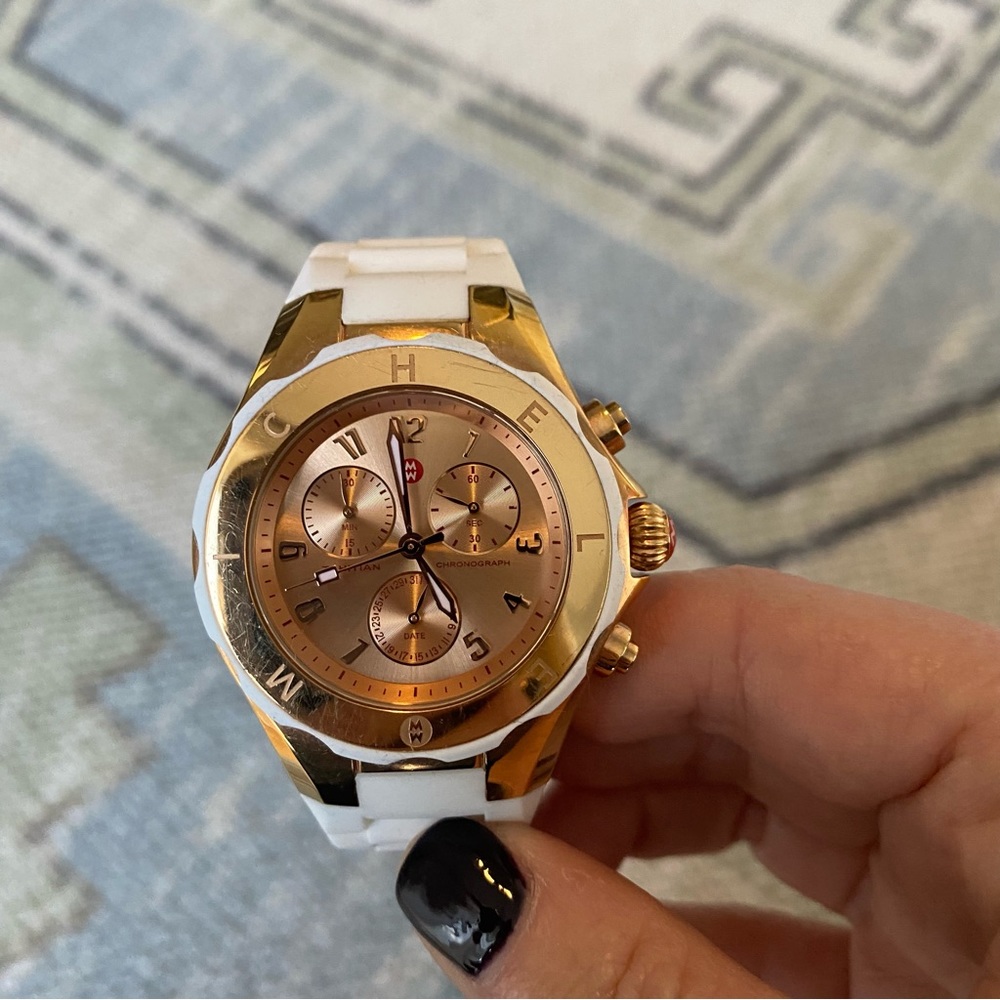 Michele Rose Gold and White Tahitian Jelly Bean Watch
